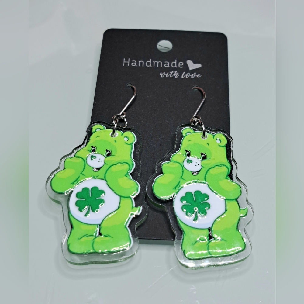 Good Luck Care Bear Earrings With Stainless Steel Ear Wires